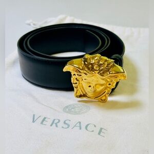 Versace La Medusa Greca Buckle Leather Belt Black 100 Cm DCU4140 Size 34